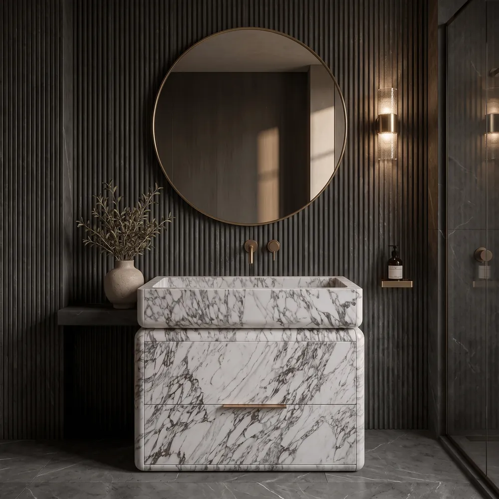 Rounded arabescato marble vanity unit, an Avtikes design concept