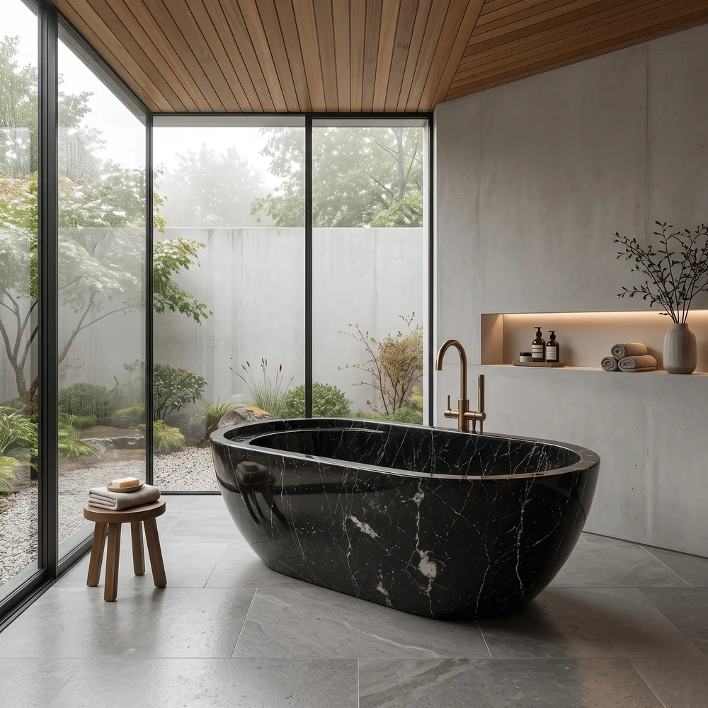 Black marble freestanding bathtub, an Avtikes design concept