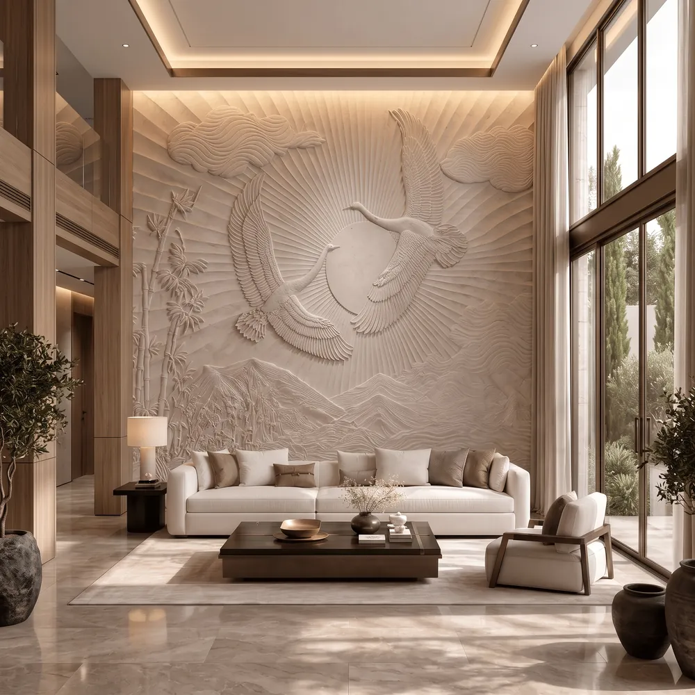 Carved crane relief wall panel, an Avtikes design concept