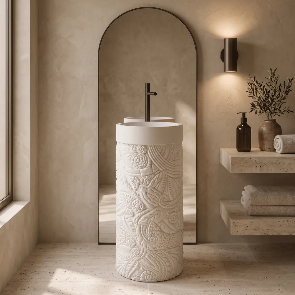 Carved floral pedestal washbasin, an Avtikes design concept