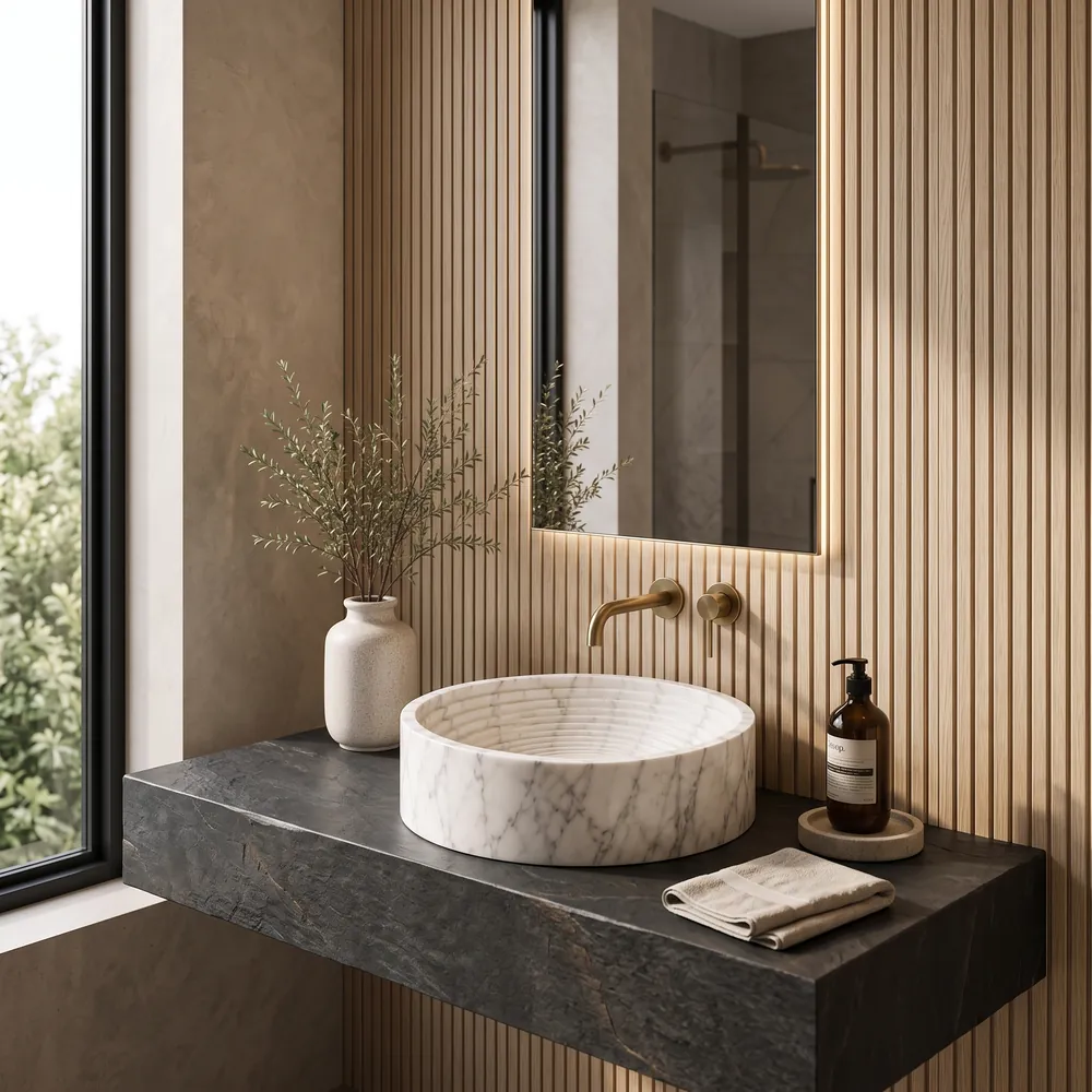 Concentric stepped marble vessel sink, an Avtikes design concept