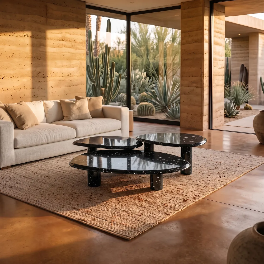 Nesting Coffee Tables in Fish Black Granite, handcrafted by Avtikes