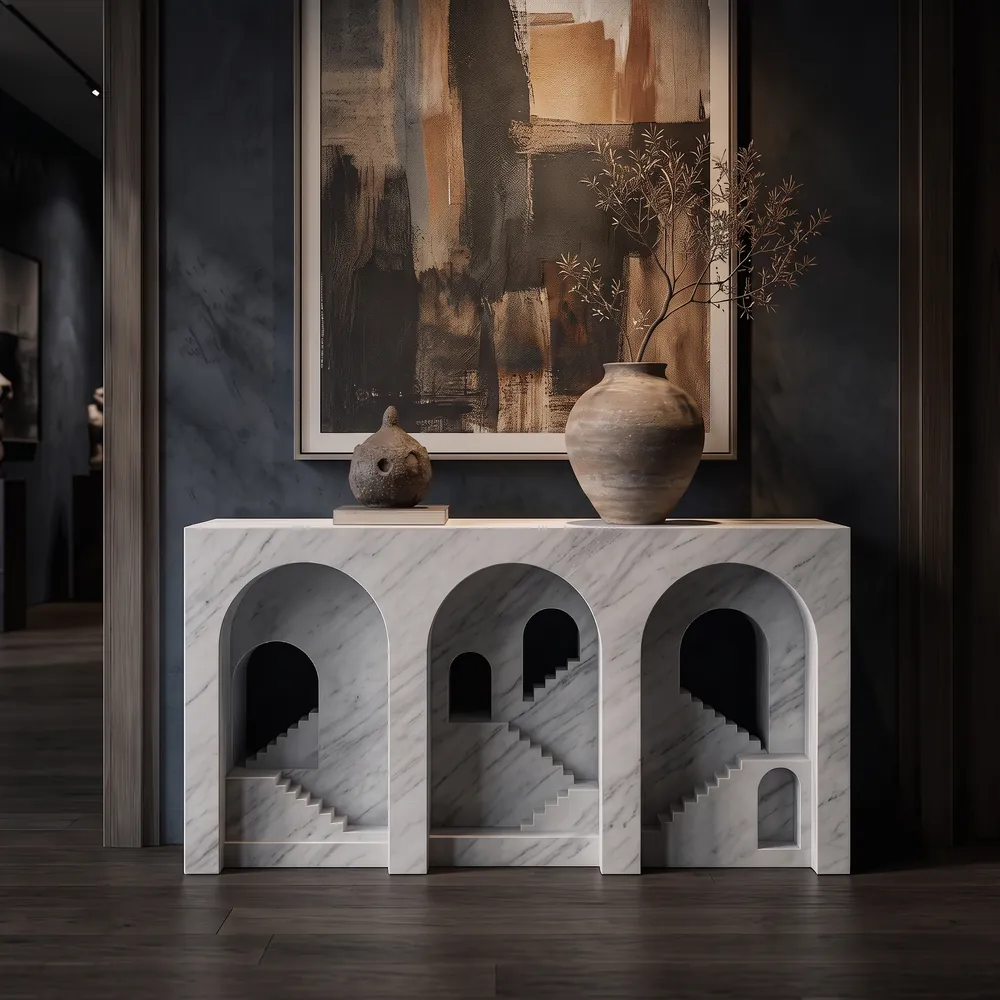 Stairway Arch Console in Indo Carrara Marble