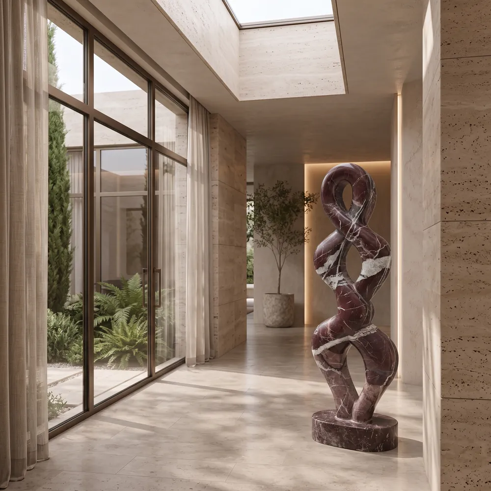 Twisted burgundy marble sculpture