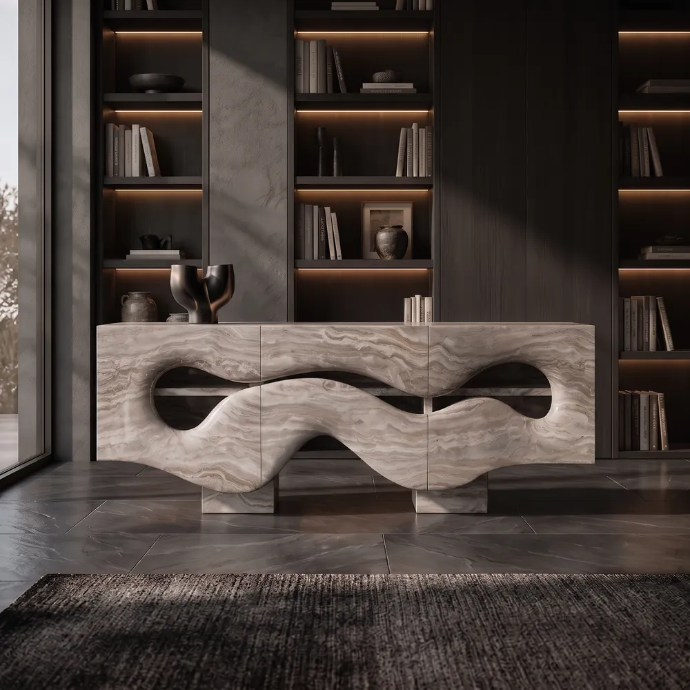 Wave Console in Fantasy Brown Marble, handcrafted by Avtikes